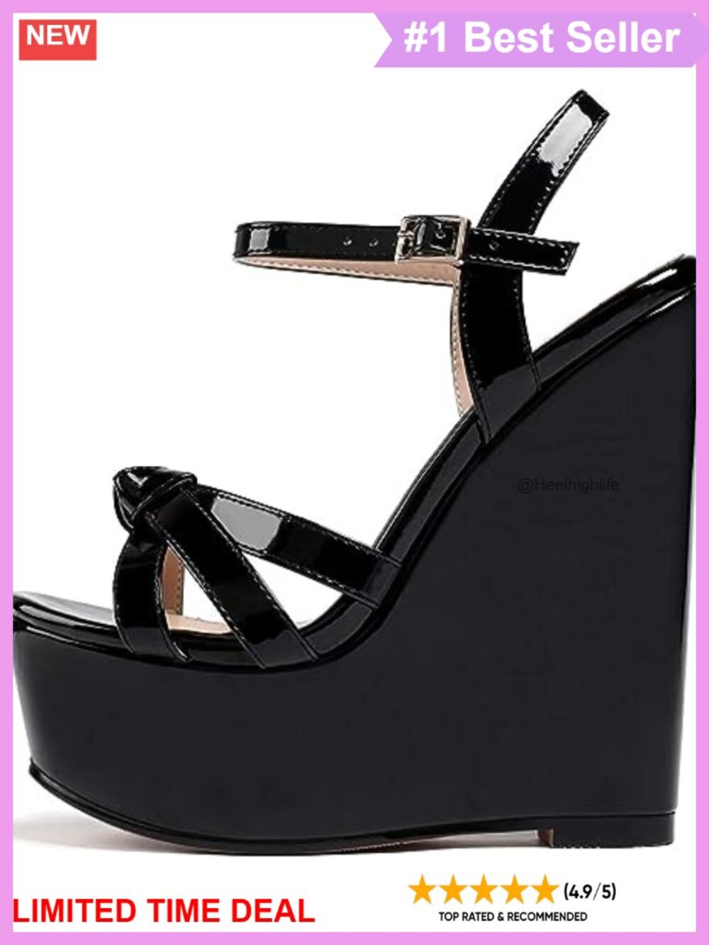 Platform Wedge Sandals High Heel Ankle Strap Open Toe Synthetic Leather